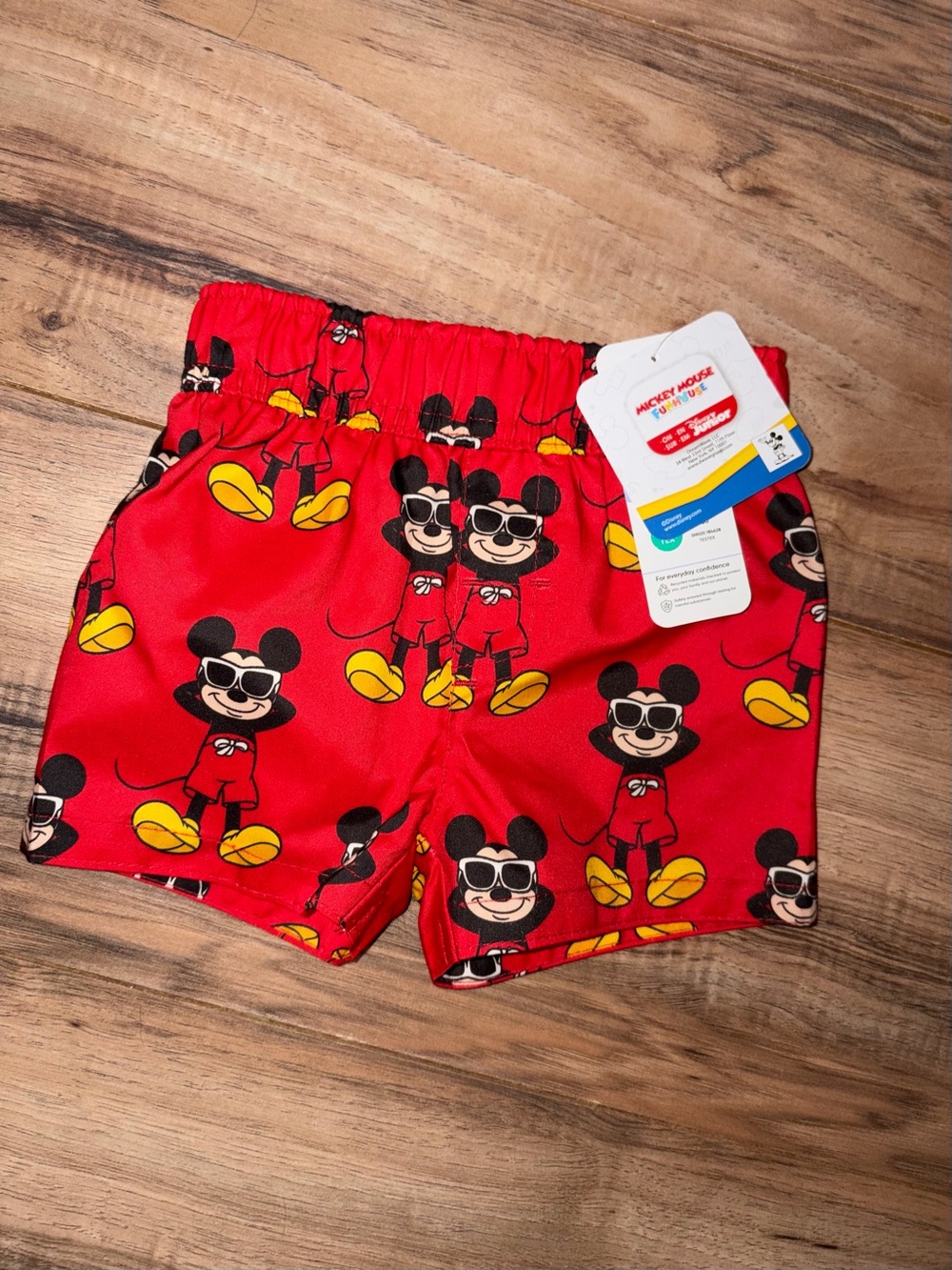 Mickey Mouse in Sunglasses Graphic Print Red Swimming Trunks NWT 12M Boys